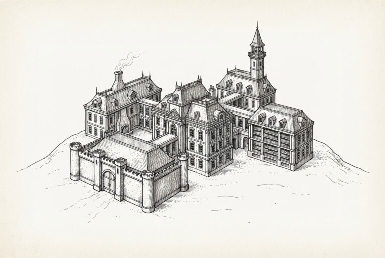 Manor with four wings - complete agent runtime stack, lock-in tension.