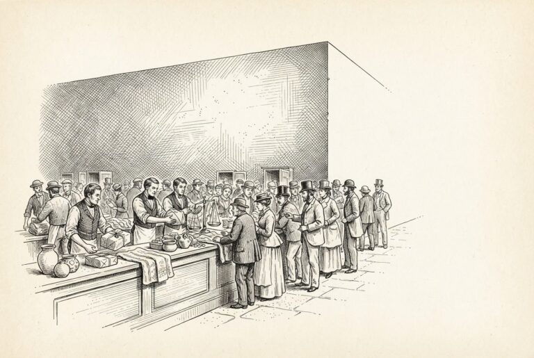 A black-and-white engraving of scales of justice with AI circuit board patterns woven through the plates, suspended above a network of payment rails converging into a void