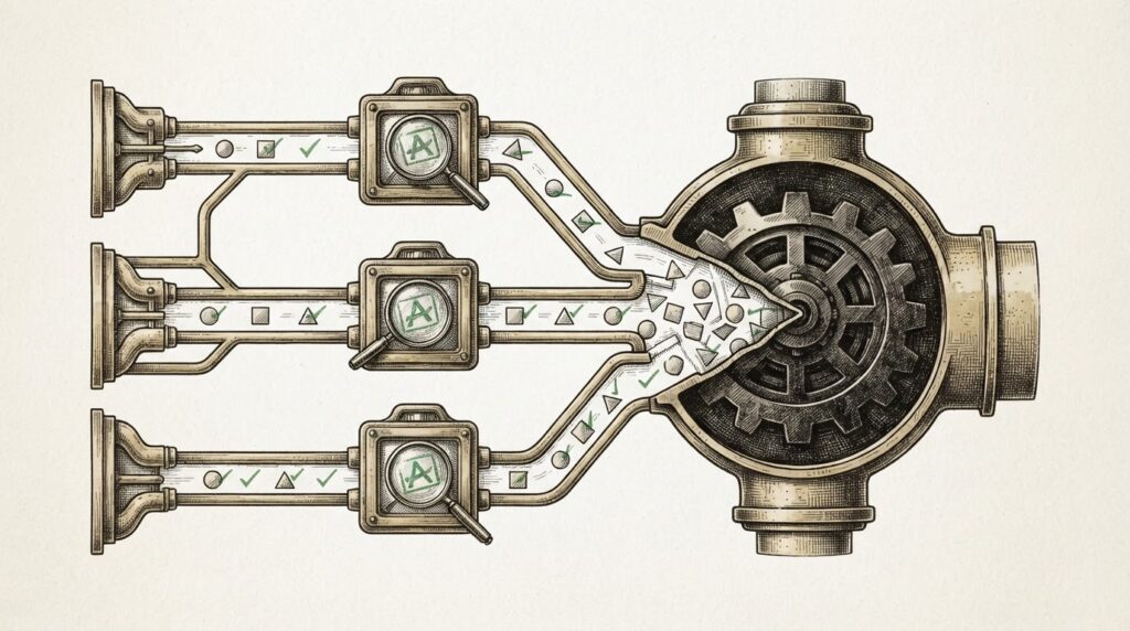 Conceptual illustration of AI model safety guardrails failing as weights transition from controlled API to open download