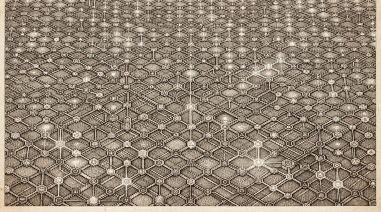 A vast corporate grid or network where each node pulses with an AI agent, symbolizing enterprise-wide agent deployment at scale