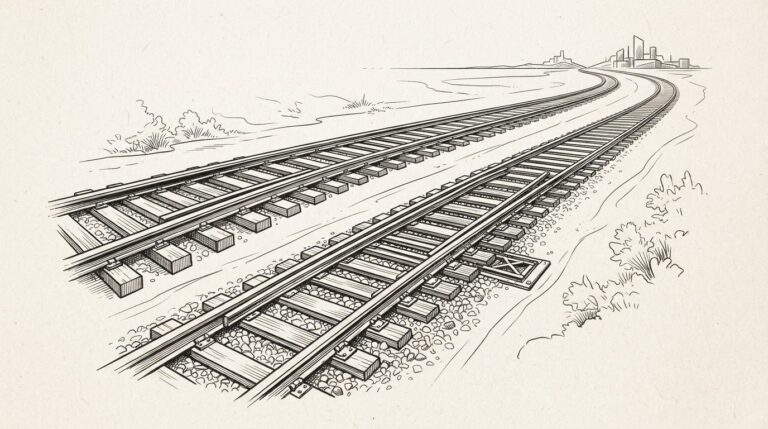 Two parallel railway tracks diverging from a single point — one solid and institutional, the other wider and more complex — representing Wells Fargo's dual-track tokenized deposits strategy.